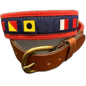 Mens Teens Leather Man LTD Belt Nautical Code Flag Leather Fabric Canvas Size 28